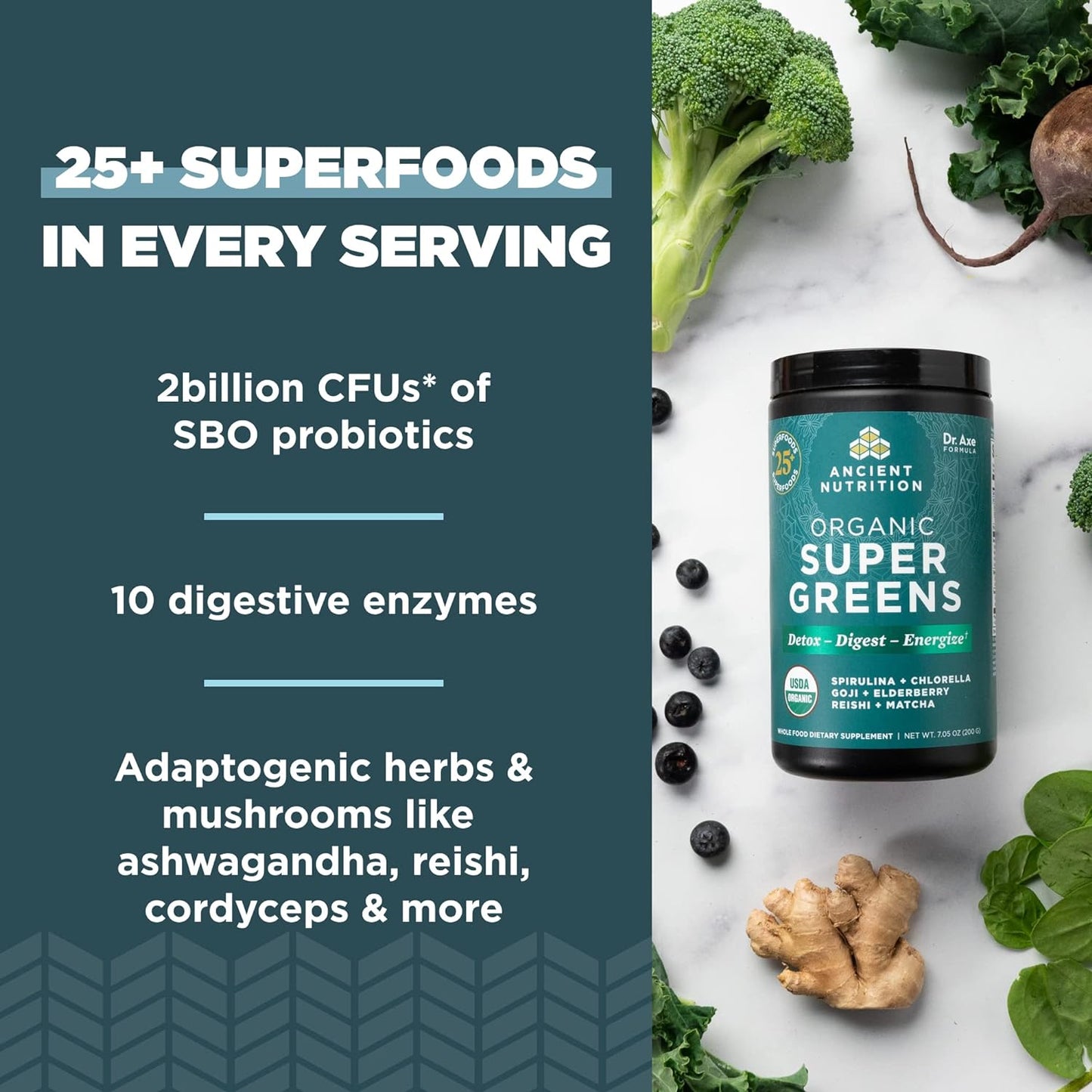 Ancient Nutrition Organic Super Greens - 25 Serving